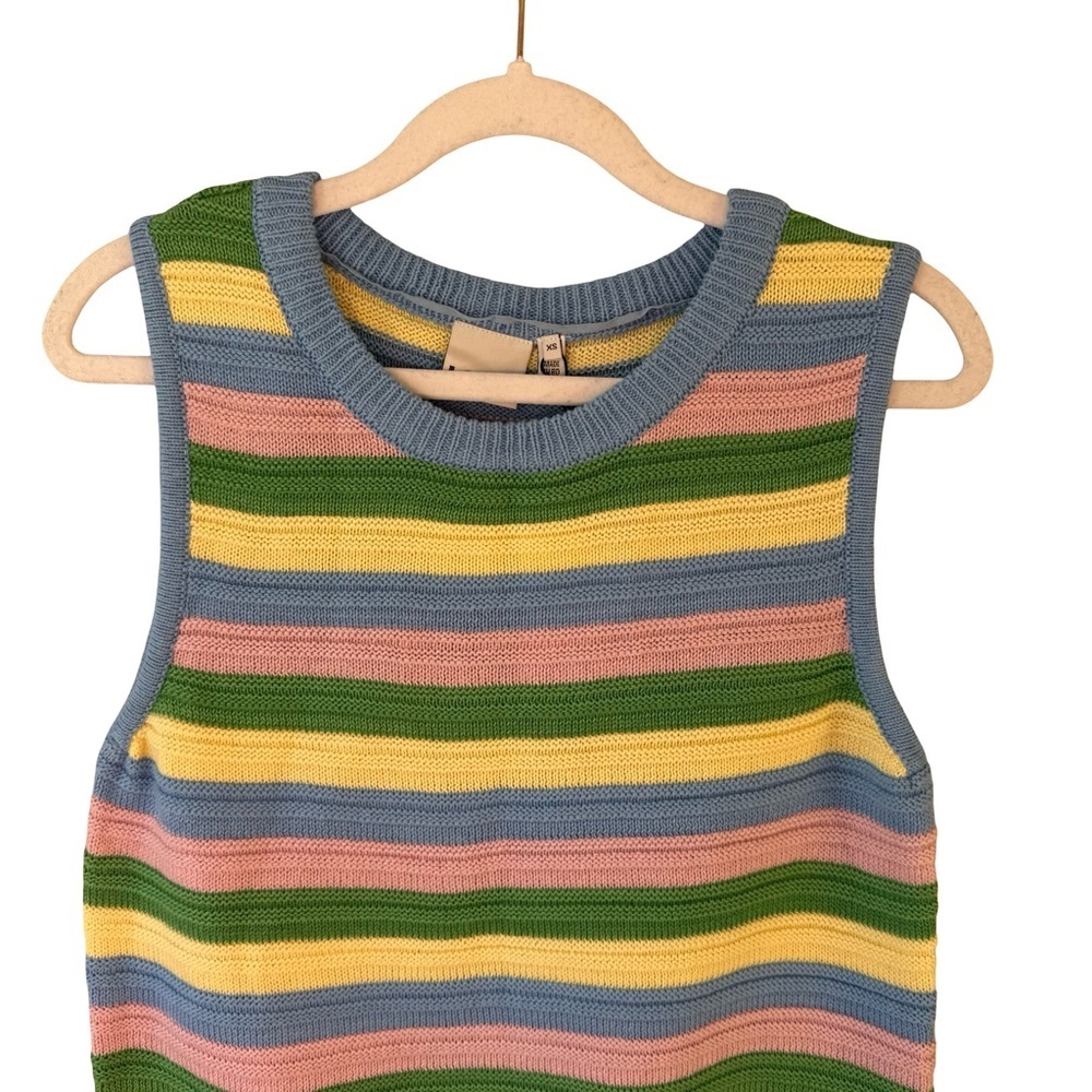 ICHI Striped Scandi Pastel Sleeveless Knit Top Size XS Casual Spring Summer - Picture 9 of 12